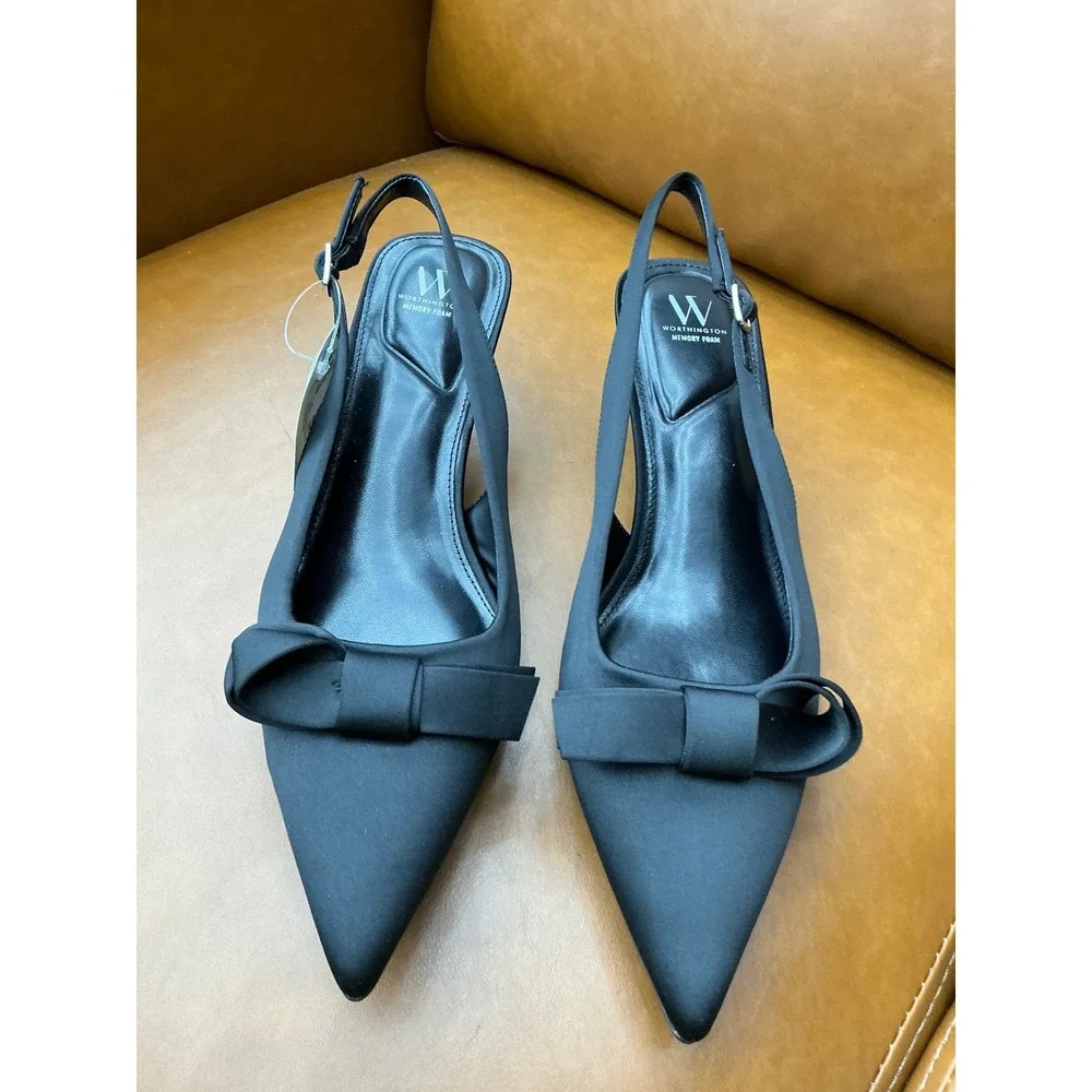 Worthington Wor Rising Pumps Womens 11 Black New Bow Slingback Kitten Heel